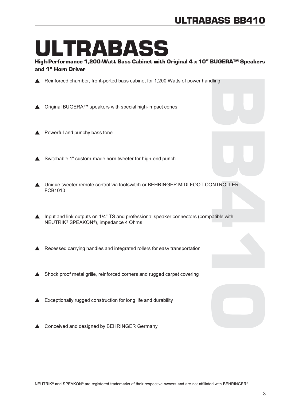 Bb410, Ultrabass, Ultrabass bb410 | Behringer BB410 User Manual | Page 3 / 9
