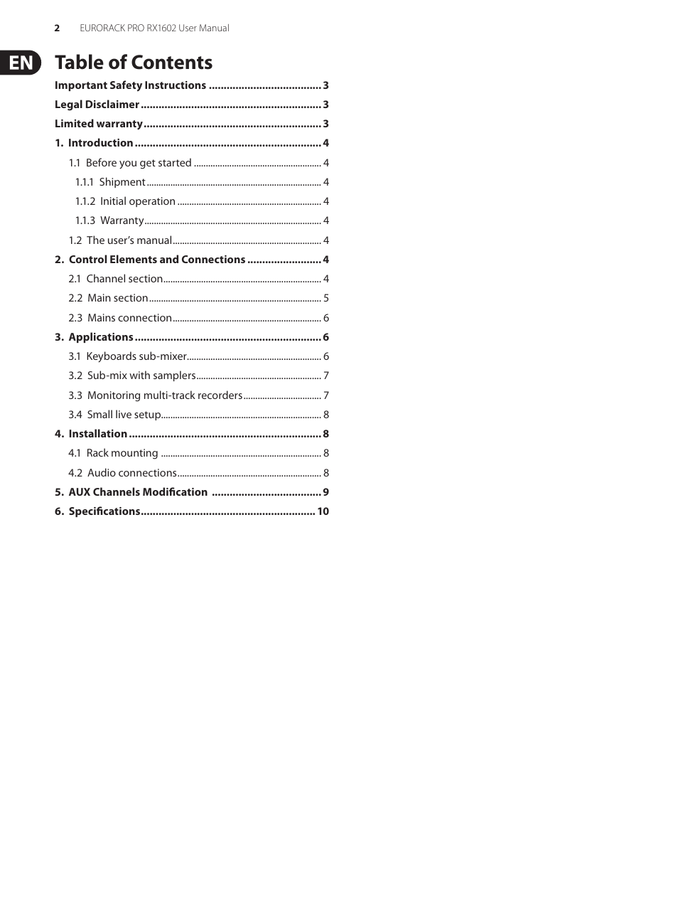 Behringer Eurorack Pro RX1602 User Manual | Page 2 / 11