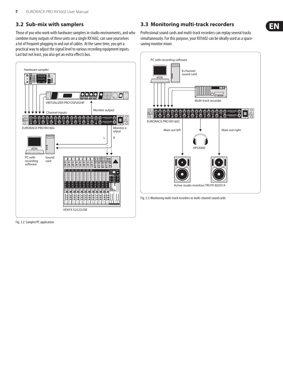 2 sub-mix with samplers, 3 monitoring multi-track recorders | Behringer Eurorack Pro RX1602 User Manual | Page 7 / 11