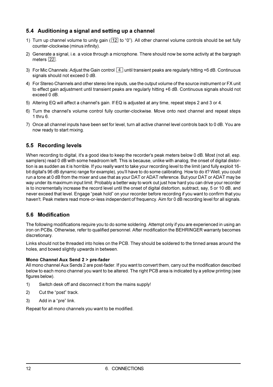 4 auditioning a signal and setting up a channel, 5 recording levels, 6 modification | Behringer Eurorack User Manual | Page 12 / 18