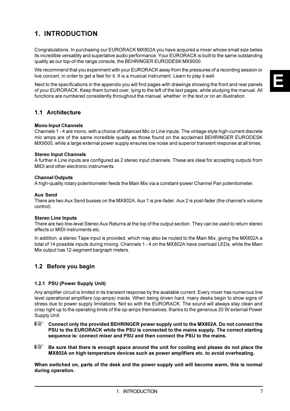Introduction, 1 architecture, 2 before you begin | 1 psu (power supply unit) | Behringer Eurorack User Manual | Page 7 / 18