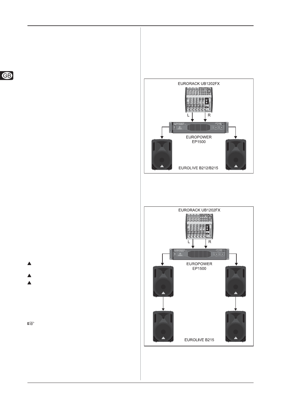 4 loudspeaker protection by using a low-cut filter, Additional considerations, 1 length and diameter of loudspeaker cables | 2 power amp rating, 3 fuses, 1 protecting your equipment, Application examples, 1 full-range stereo operation, 2 using several b212/b215 loudspeakers, 4 loudspeaker protection | Behringer B212 User Manual | Page 6 / 8