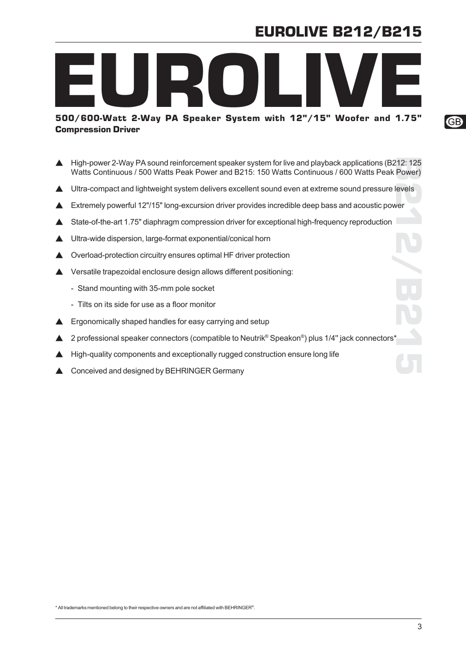 Eurolive | Behringer B212/B215 User Manual | Page 3 / 8