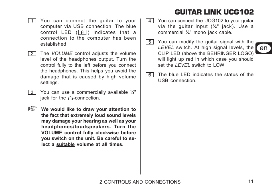 Guitar link ucg102, Deutsch | Behringer GUITAR LINK UCG102 User Manual | Page 11 / 26