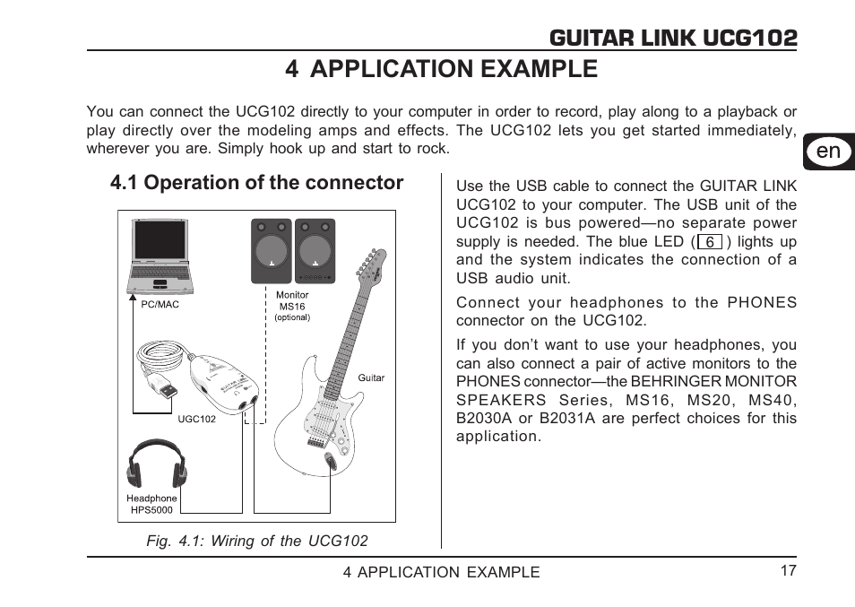 Guitar link ucg102, 4 application example | Behringer GUITAR LINK UCG102 User Manual | Page 17 / 26