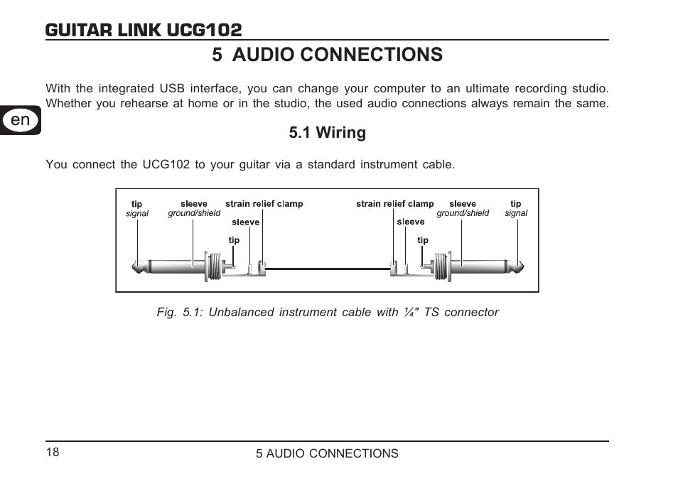 Guitar link ucg102, 5 audio connections | Behringer GUITAR LINK UCG102 User Manual | Page 18 / 26