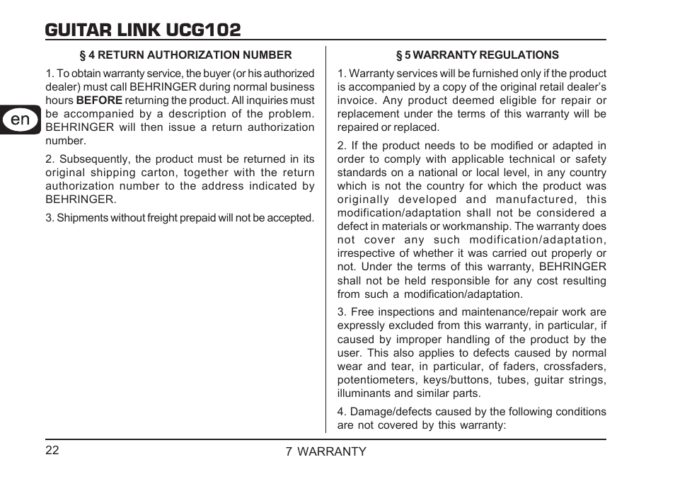 Guitar link ucg102 | Behringer GUITAR LINK UCG102 User Manual | Page 22 / 26