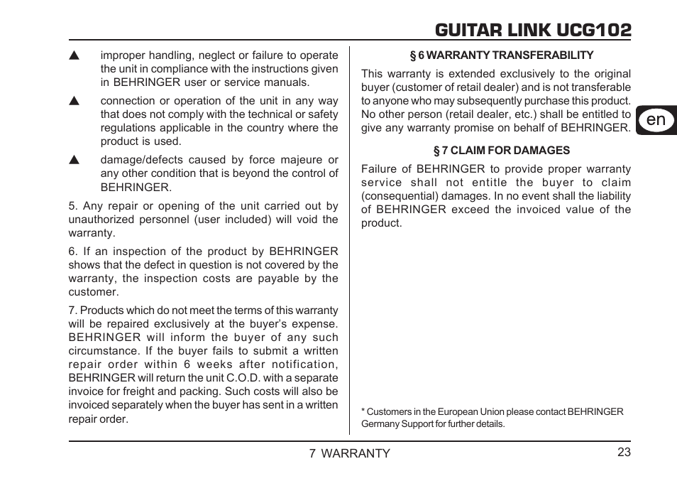 Guitar link ucg102, Deutsch | Behringer GUITAR LINK UCG102 User Manual | Page 23 / 26