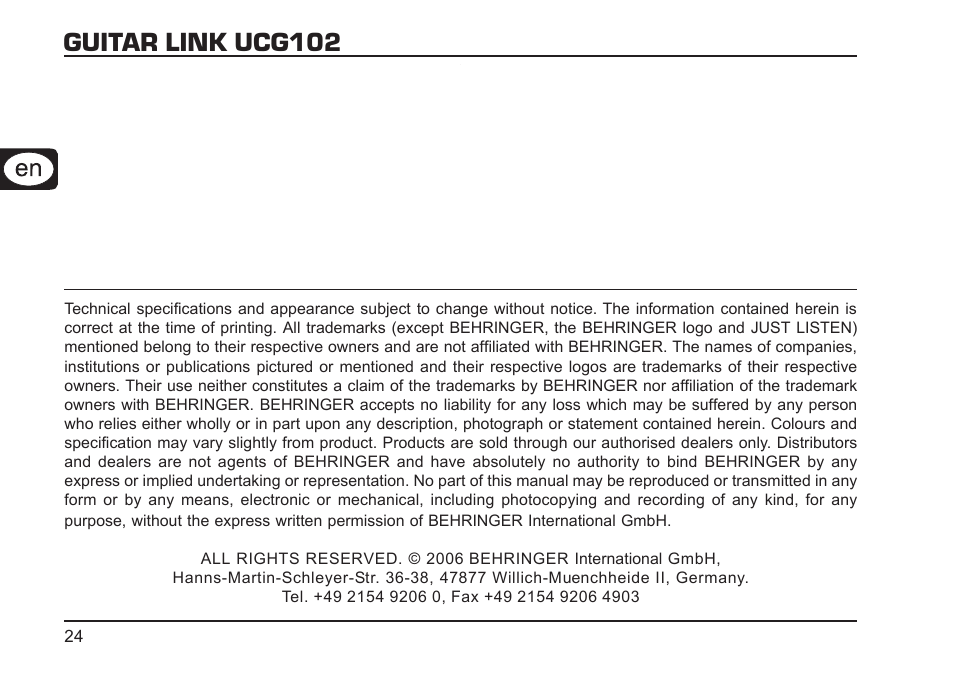 Guitar link ucg102 | Behringer GUITAR LINK UCG102 User Manual | Page 24 / 26