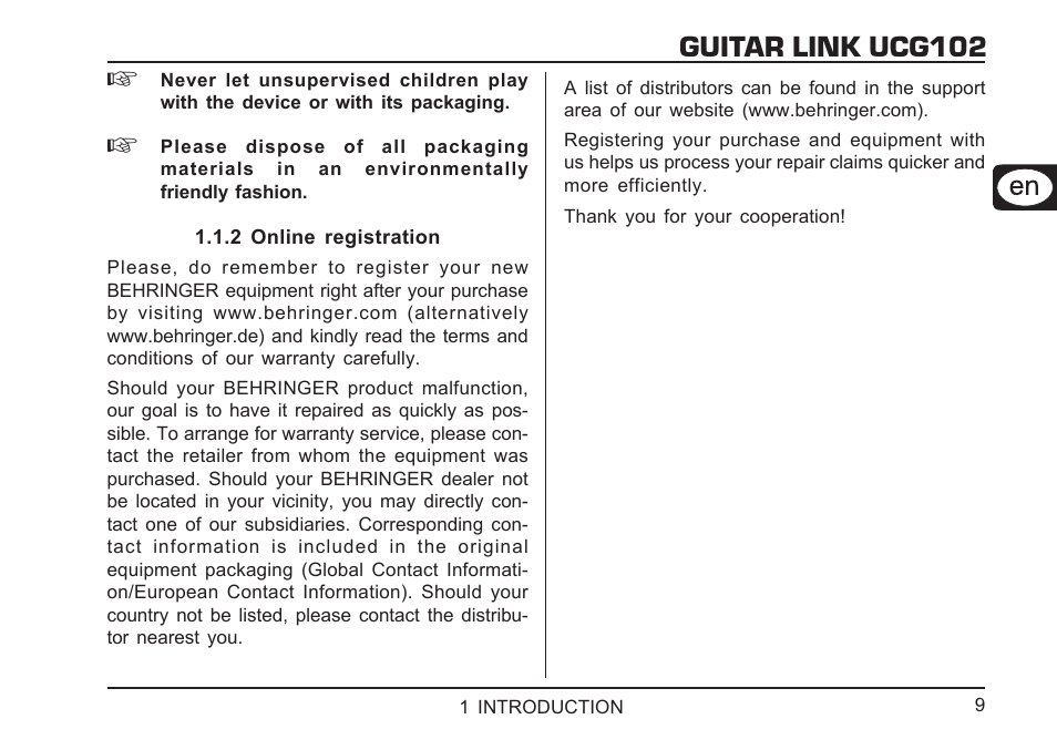 Guitar link ucg102 | Behringer GUITAR LINK UCG102 User Manual | Page 9 / 26