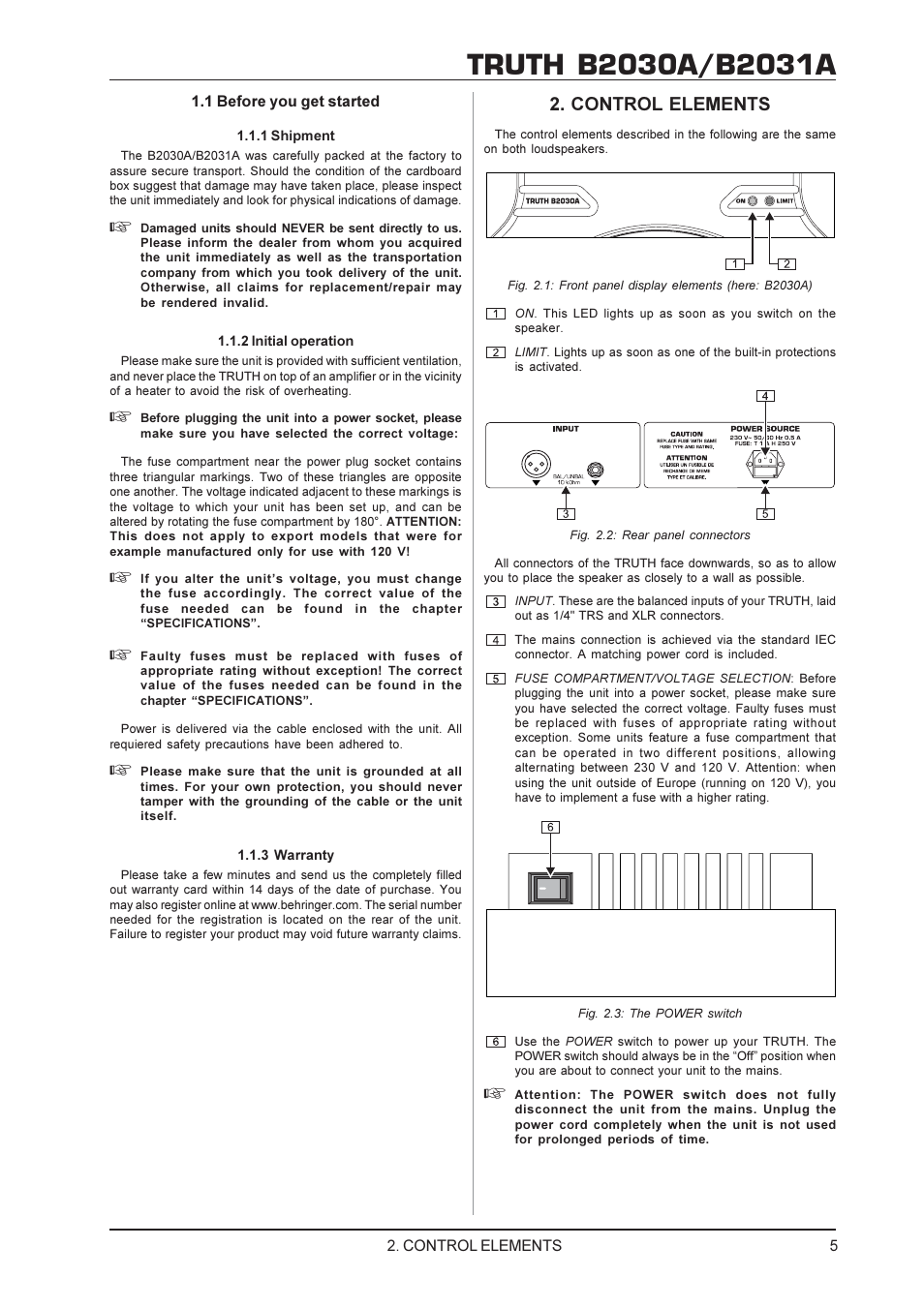 Control elements | Behringer B2030A User Manual | Page 5 / 9
