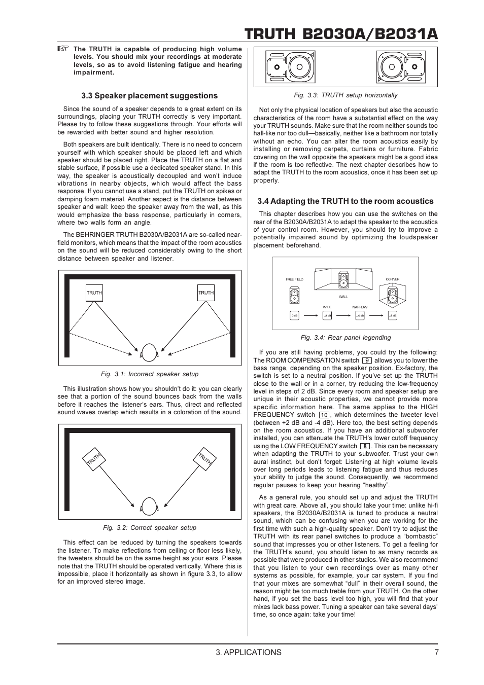 Applications, 3 speaker placement suggestions, 4 adapting the truth to the room acoustics | Behringer B2030A User Manual | Page 7 / 9