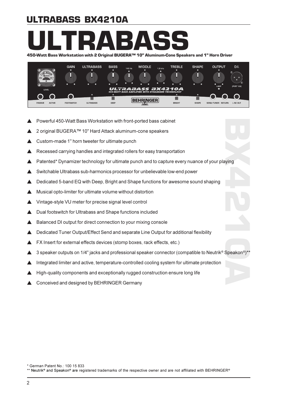 Bx4210a, Ultrabass, Ultrabass bx4210a | Behringer ULTRABASS450-Watt Bass Workstation BX4210A User Manual | Page 2 / 3