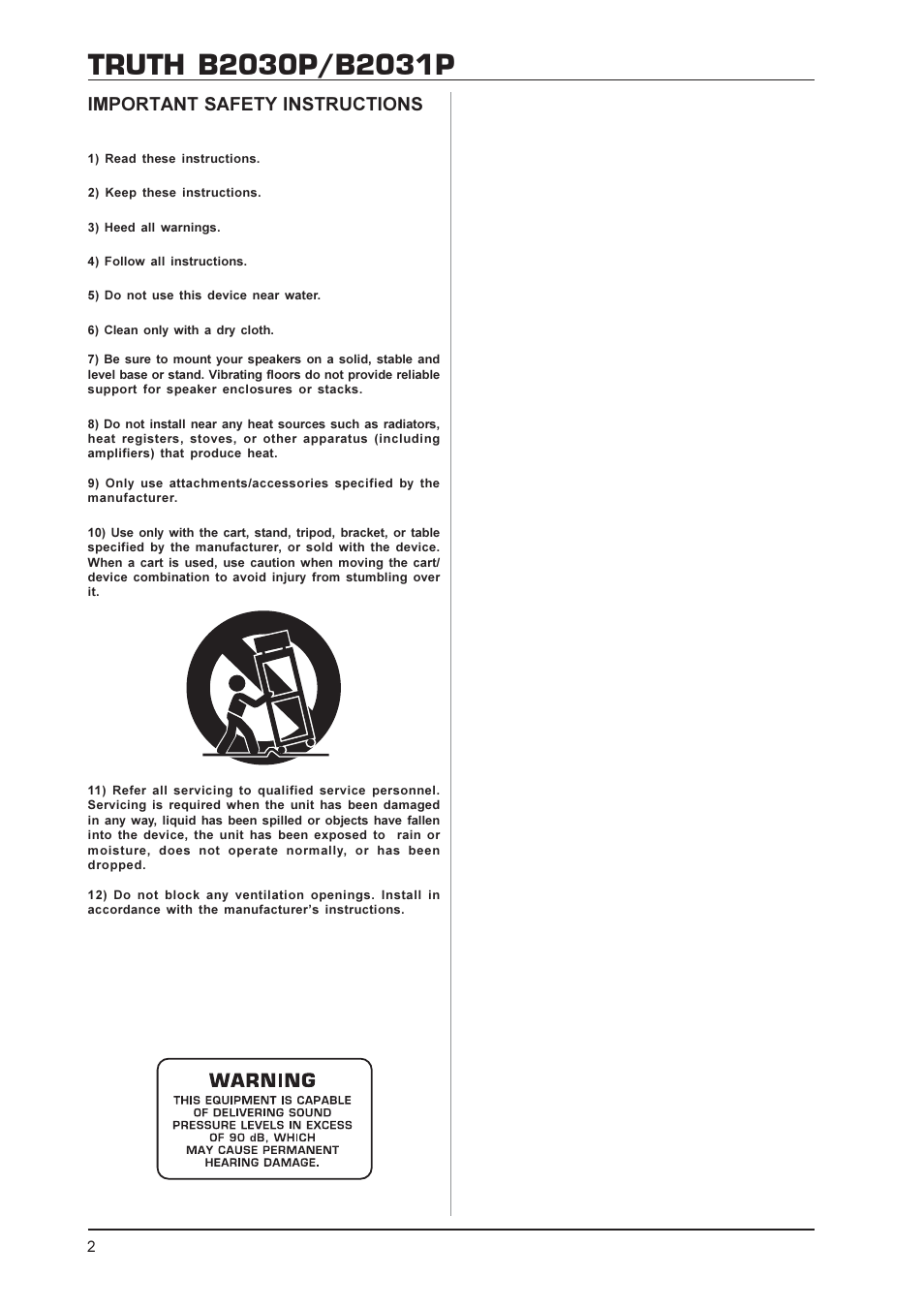 Important safety instructions | Behringer TRUTH B2031P User Manual | Page 2 / 8