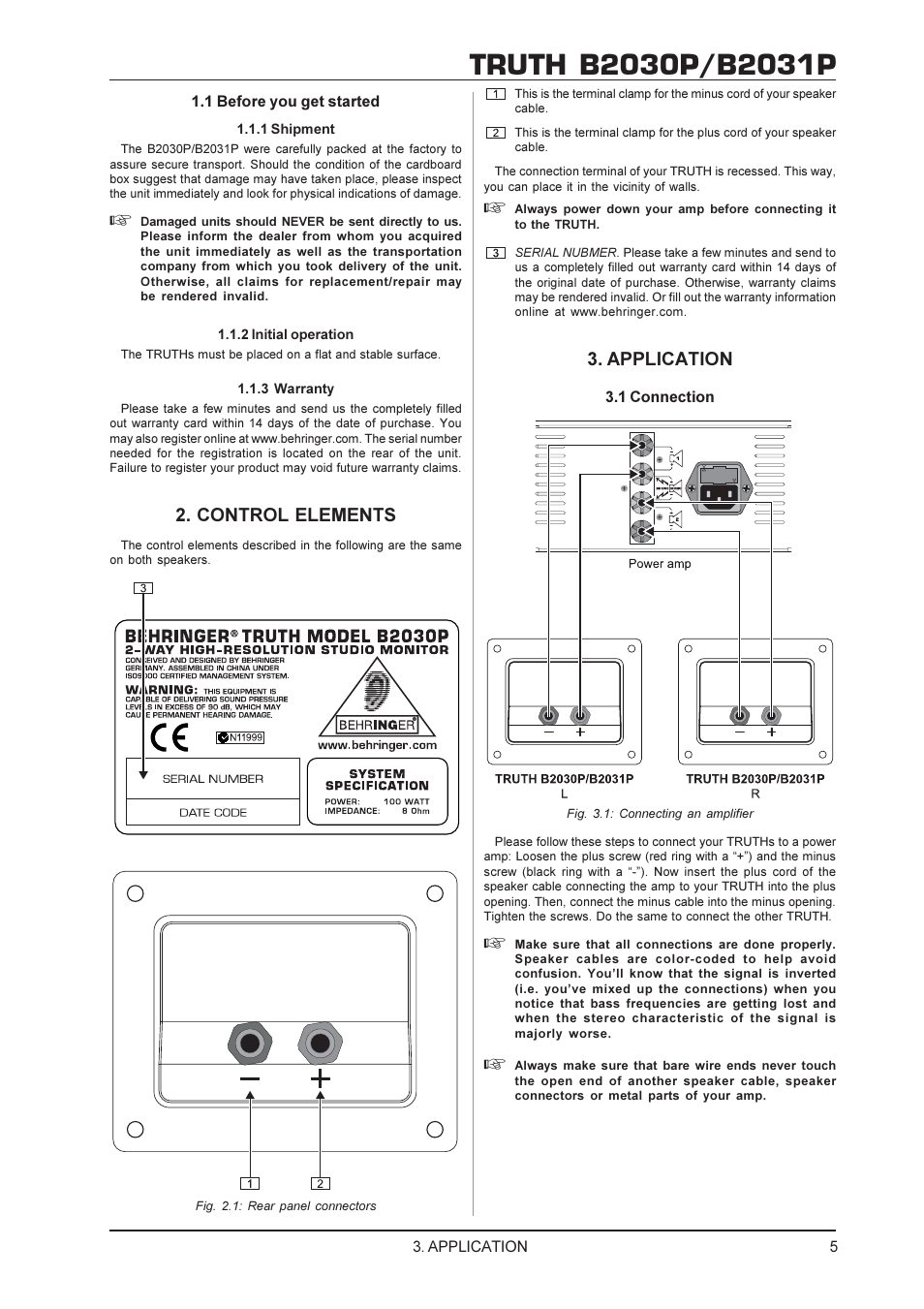 Control elements, Application | Behringer TRUTH B2031P User Manual | Page 5 / 8