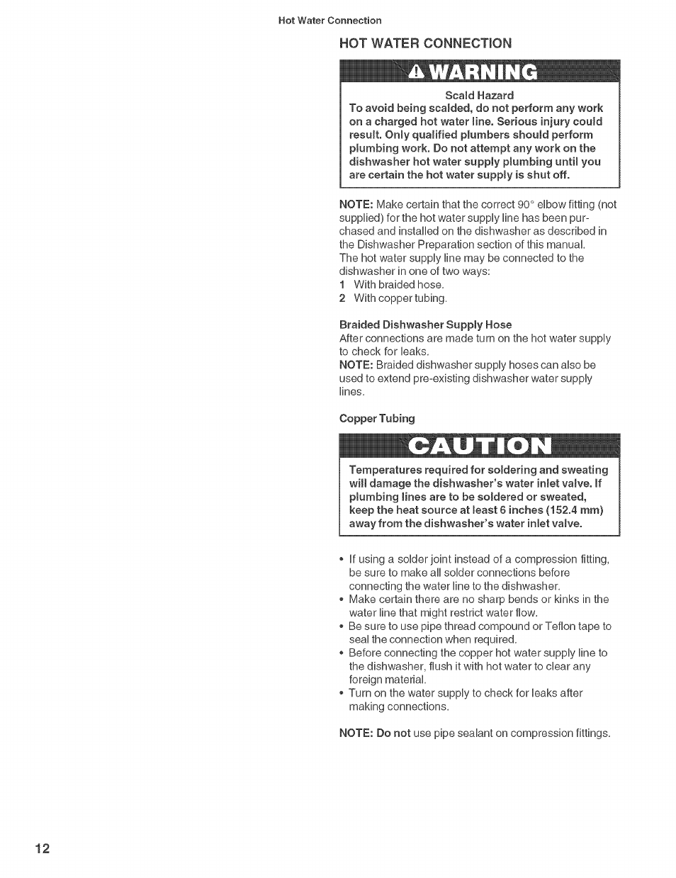 Hot water connection, Awarnin, Cautio | Bosch SHE660 User Manual | Page 13 / 21