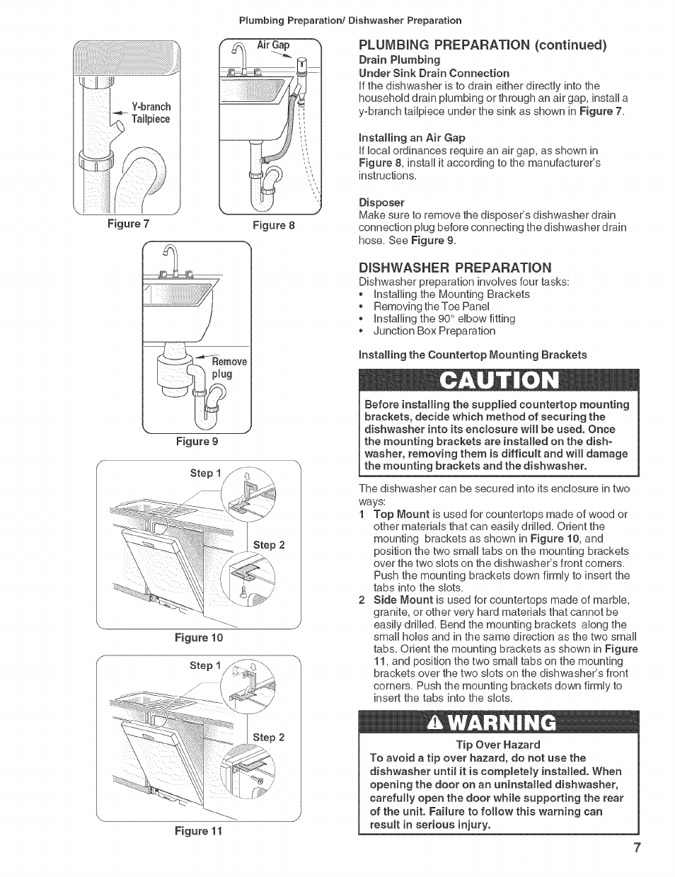 Plumbing preparation (continyed), Dishwasher preparation, Ikwarnin | Cautio | Bosch SHE660 User Manual | Page 8 / 21