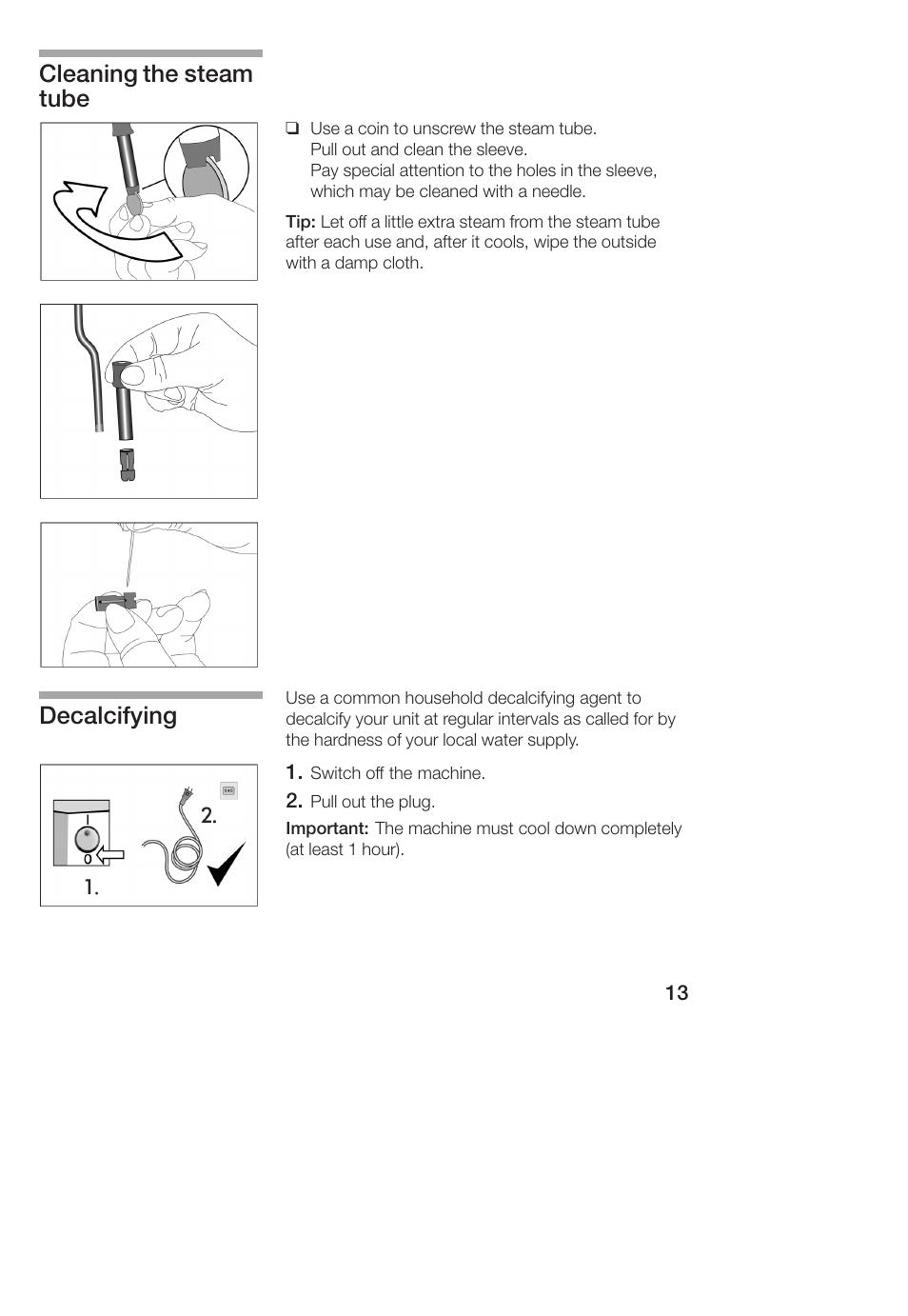 Cleaning the steam tube decalcifying | Bosch TCA 4101 UC User Manual | Page 13 / 56