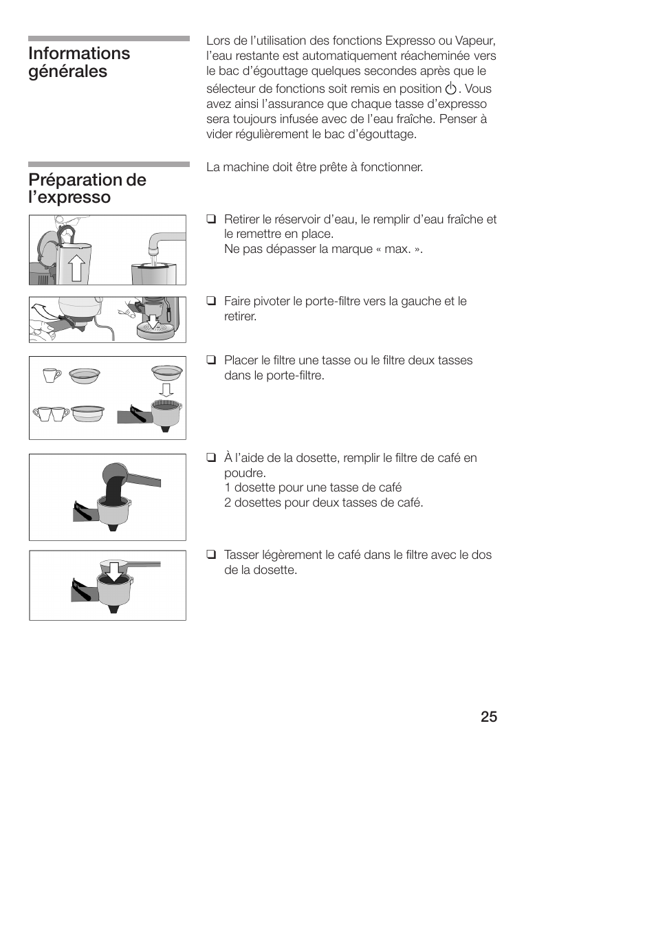 Informations générales préparation de l'expresso | Bosch TCA 4101 UC User Manual | Page 25 / 56