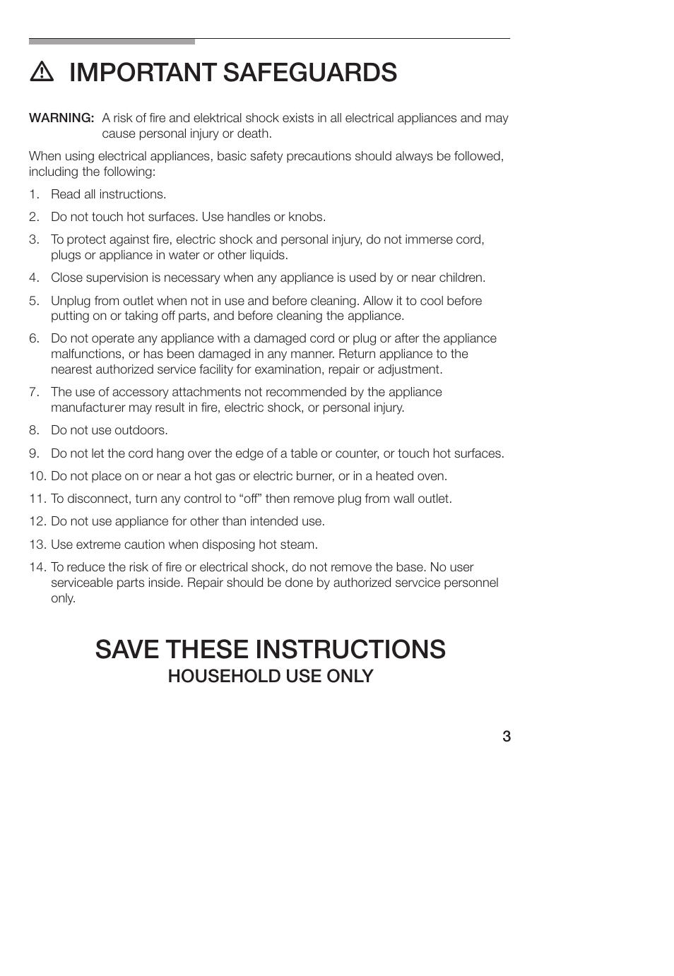 Important safeguards, Save these instructions | Bosch TCA 4101 UC User Manual | Page 3 / 56