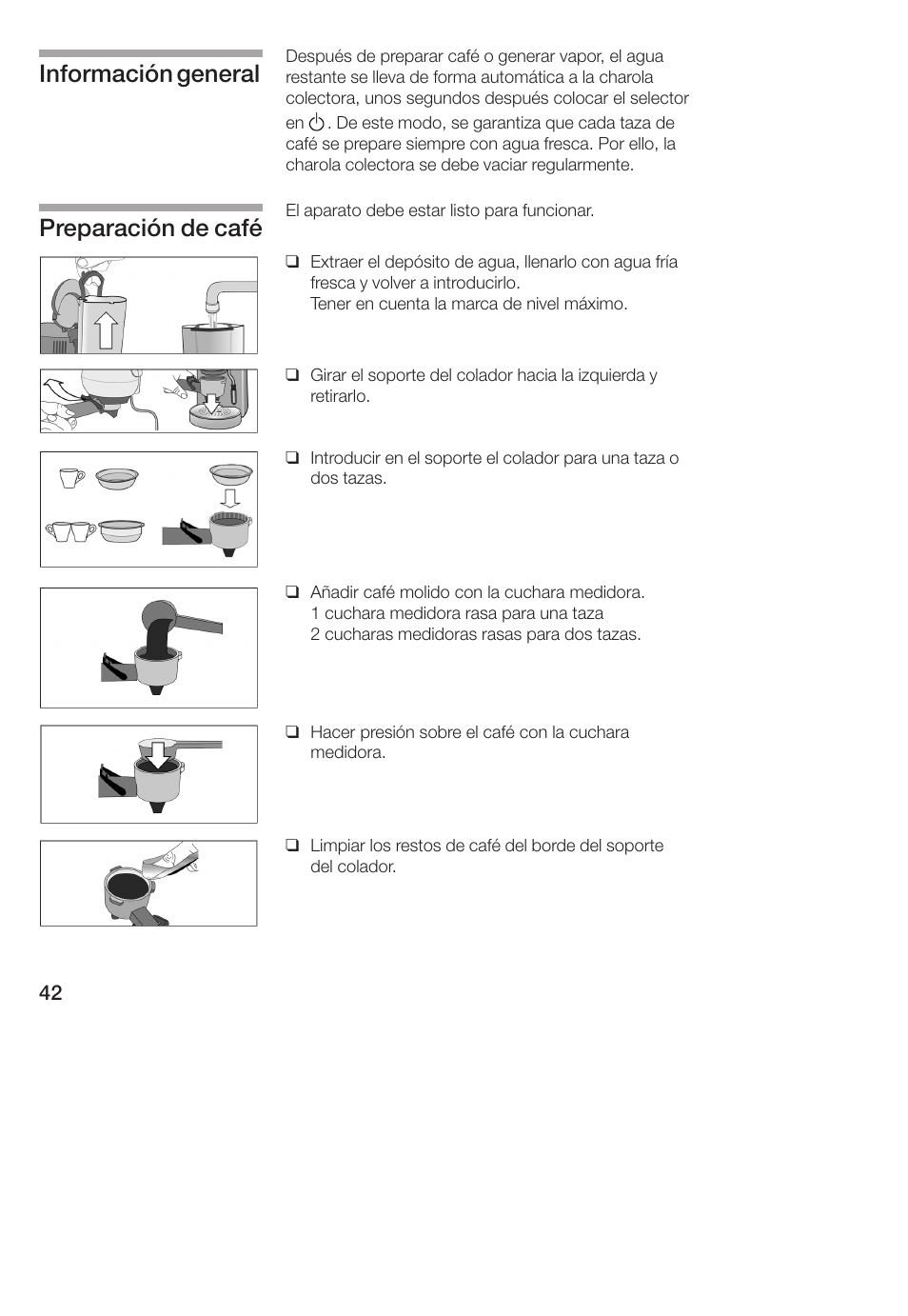 Información general preparación de café | Bosch TCA 4101 UC User Manual | Page 42 / 56