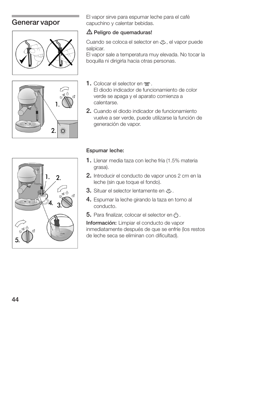 Generar vapor | Bosch TCA 4101 UC User Manual | Page 44 / 56