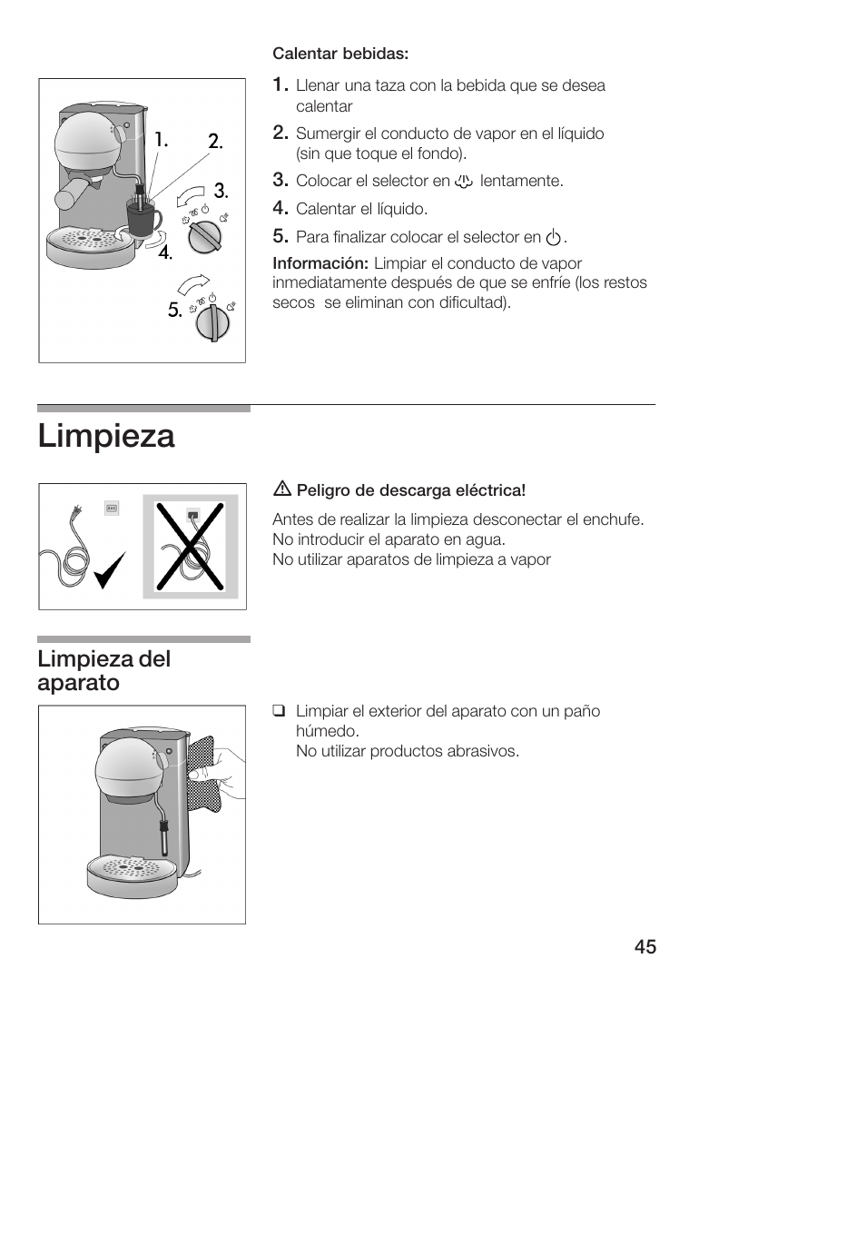 Limpieza, Limpieza del aparato | Bosch TCA 4101 UC User Manual | Page 45 / 56