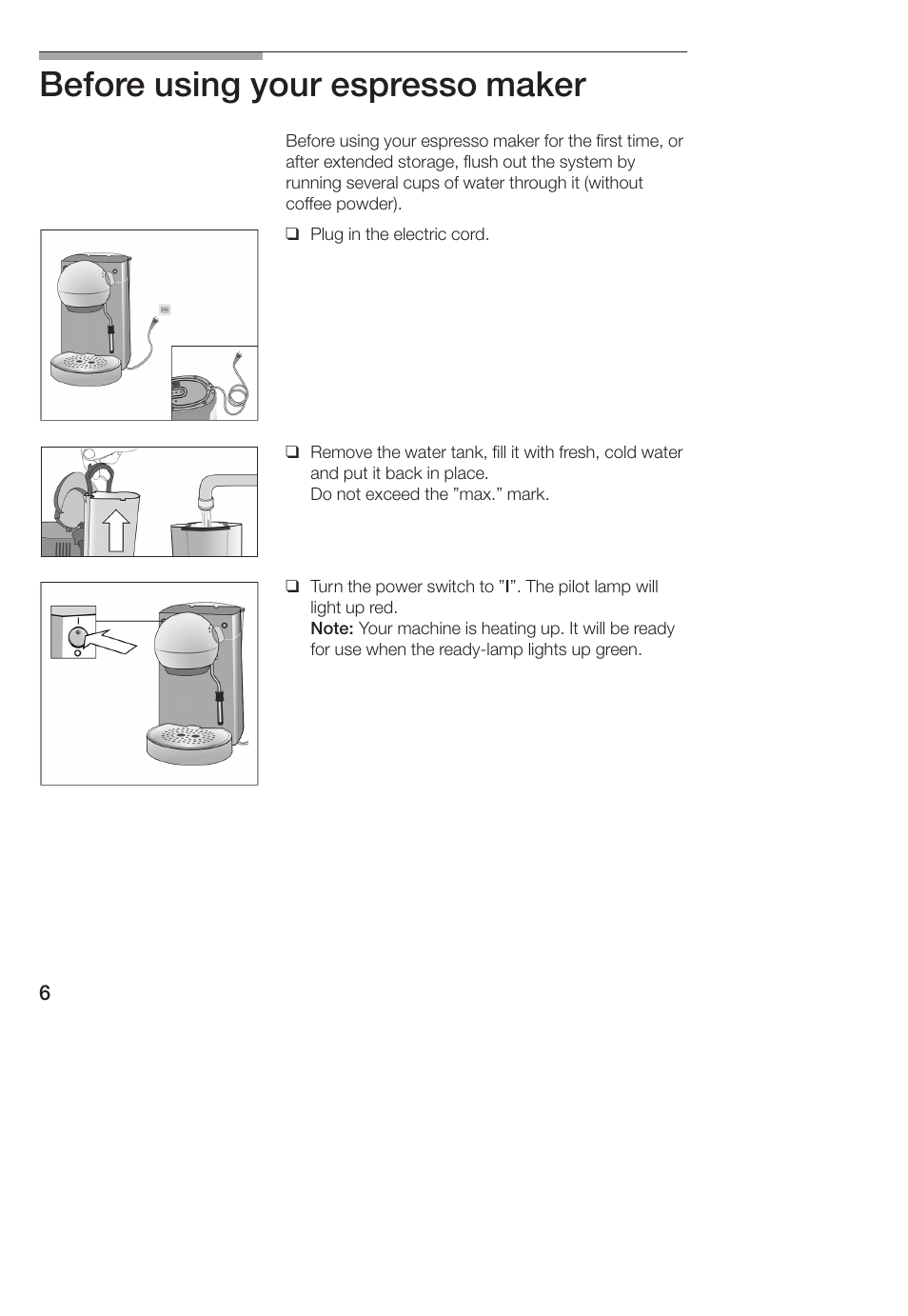 Before using your espresso maker | Bosch TCA 4101 UC User Manual | Page 6 / 56