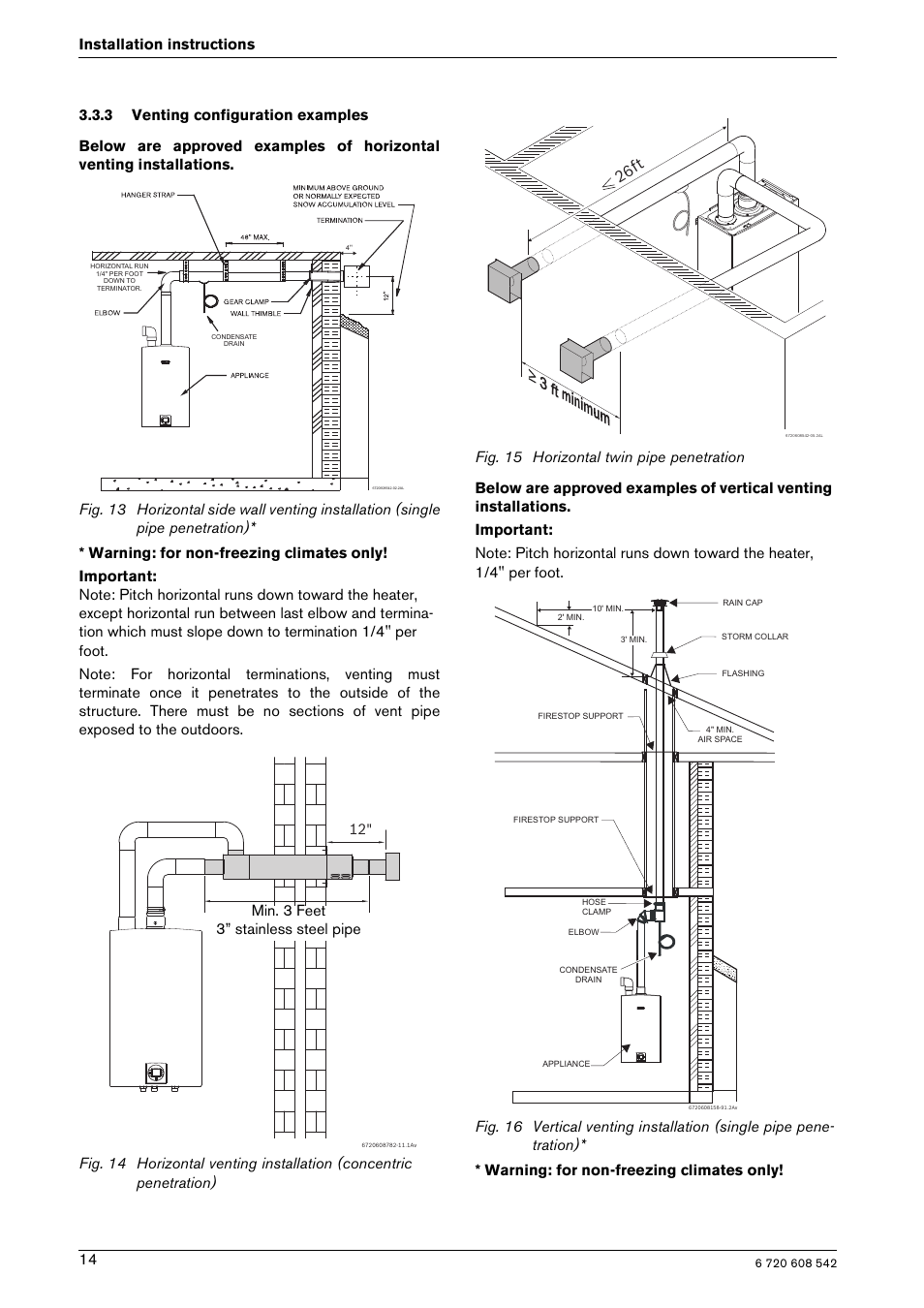 26f t, Min. 3 feet 3” stainless steel pipe | Bosch GWH 2700 ES LP User Manual | Page 14 / 60