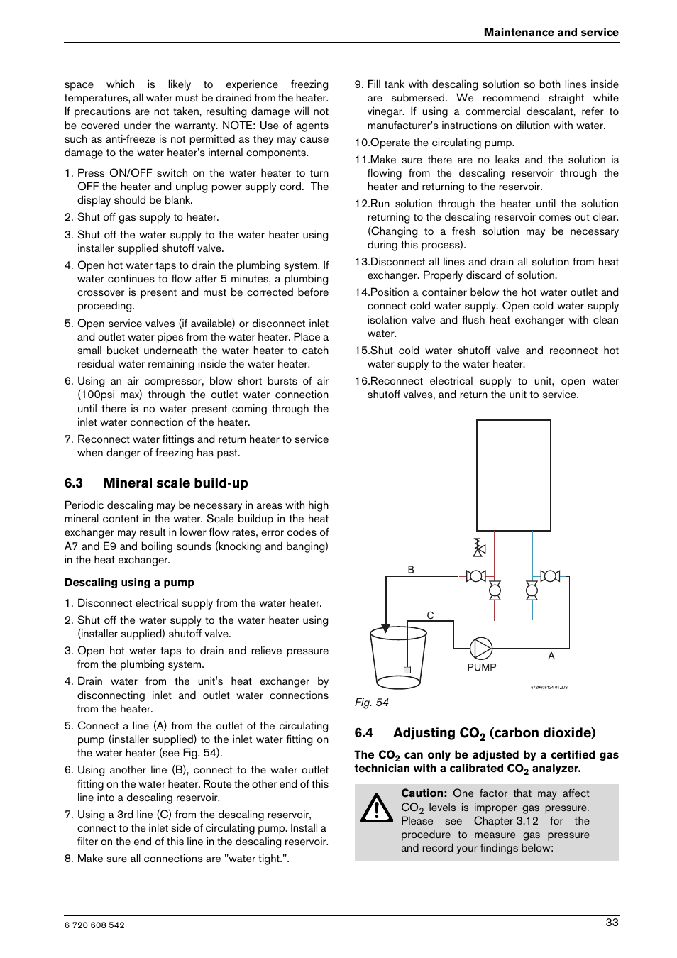 3 mineral scale build-up, 4 adjusting co, Carbon dioxide) | Bosch GWH 2700 ES LP User Manual | Page 33 / 60