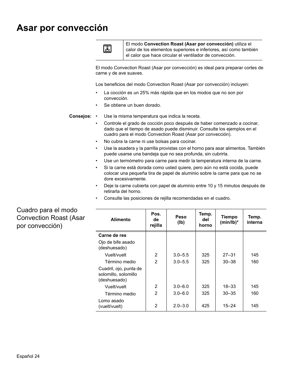 Asar por convección, Consejos | Bosch HBL34 User Manual | Page 103 / 120