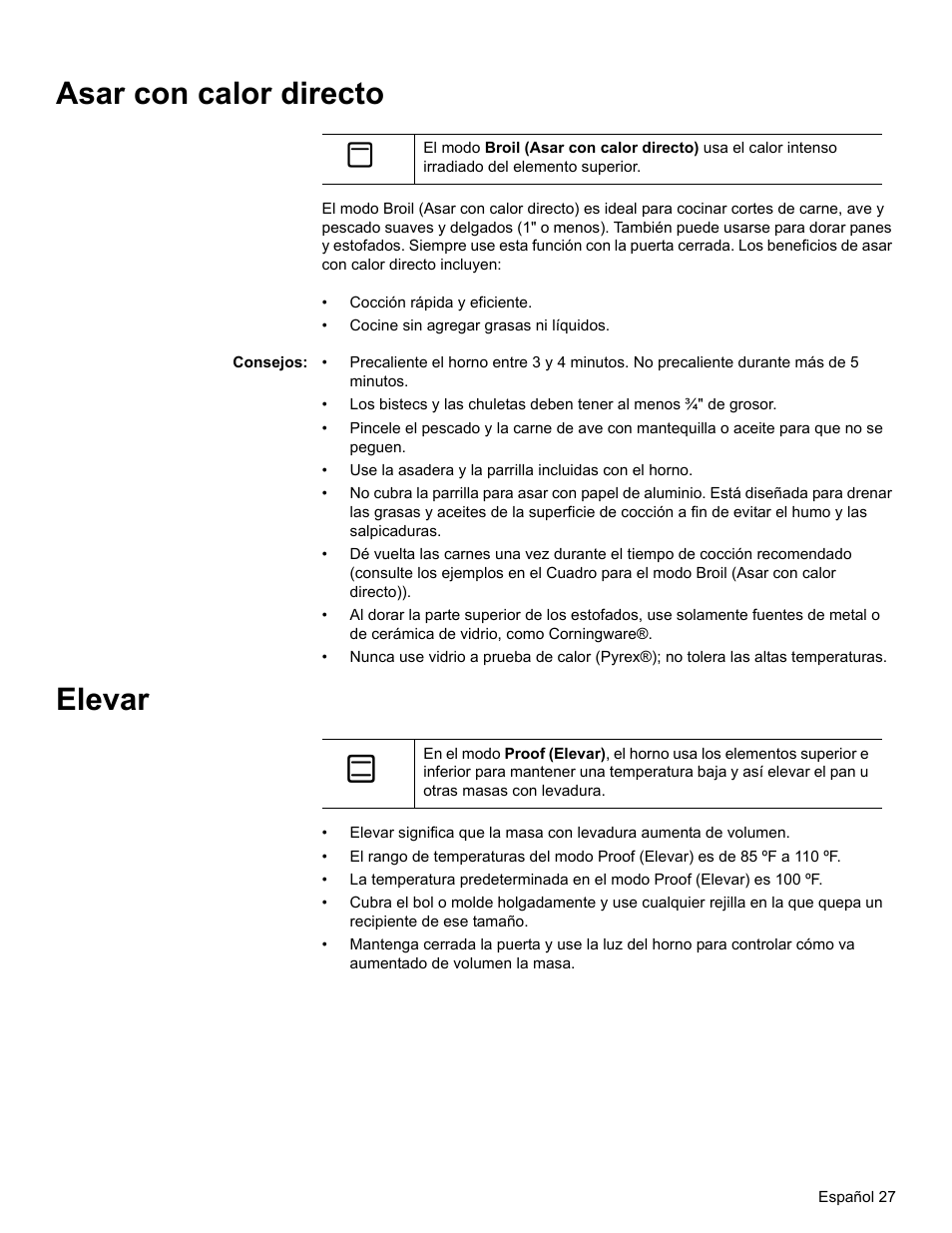 Asar con calor directo, Consejos, Elevar | Bosch HBL34 User Manual | Page 106 / 120