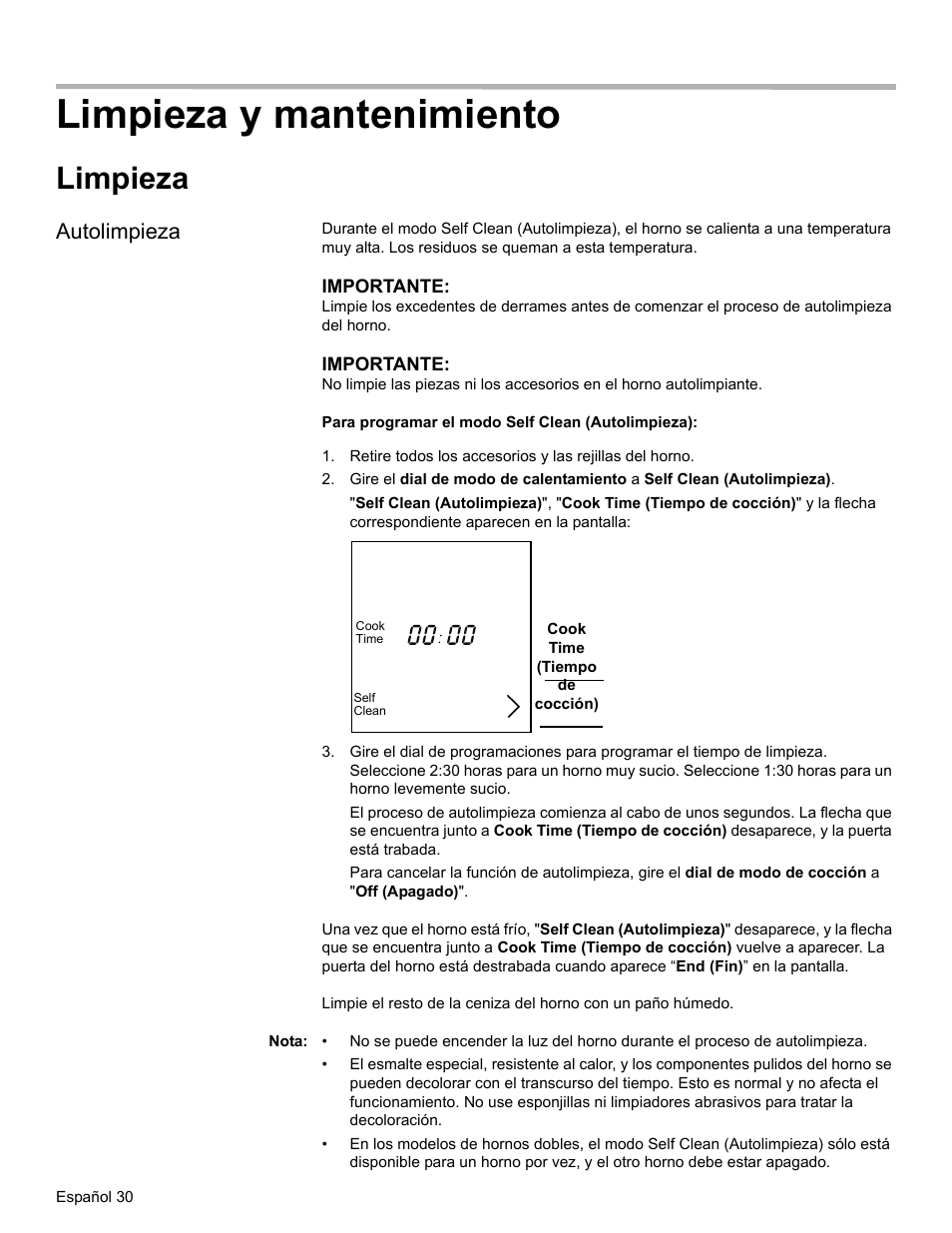 Limpieza y mantenimiento, Limpieza, Autolimpieza | Nota | Bosch HBL34 User Manual | Page 109 / 120