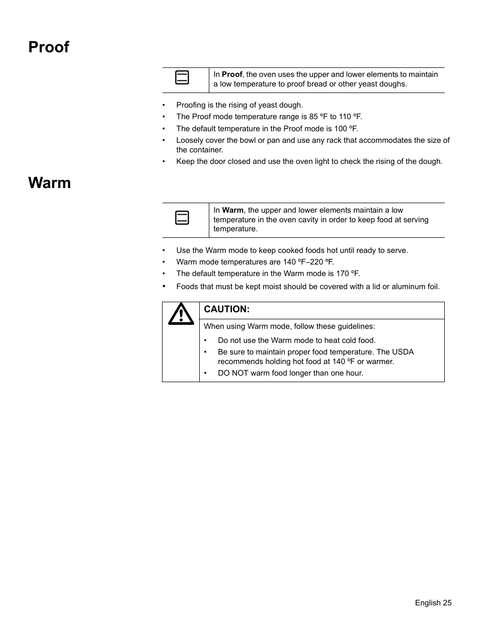 Proof, Warm | Bosch HBL34 User Manual | Page 28 / 120