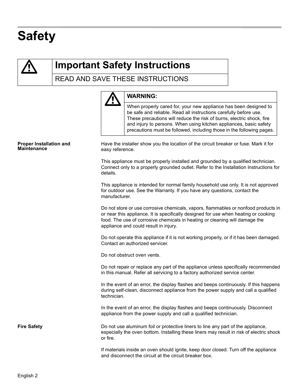 Safety, Important safety instructions, Read and save these instructions | Proper installation and maintenance, Fire safety | Bosch HBL34 User Manual | Page 5 / 120