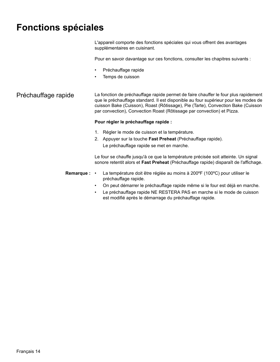 Fonctions spéciales, Préchauffage rapide, Régler le mode de cuisson et la température | Remarque | Bosch HBL34 User Manual | Page 53 / 120