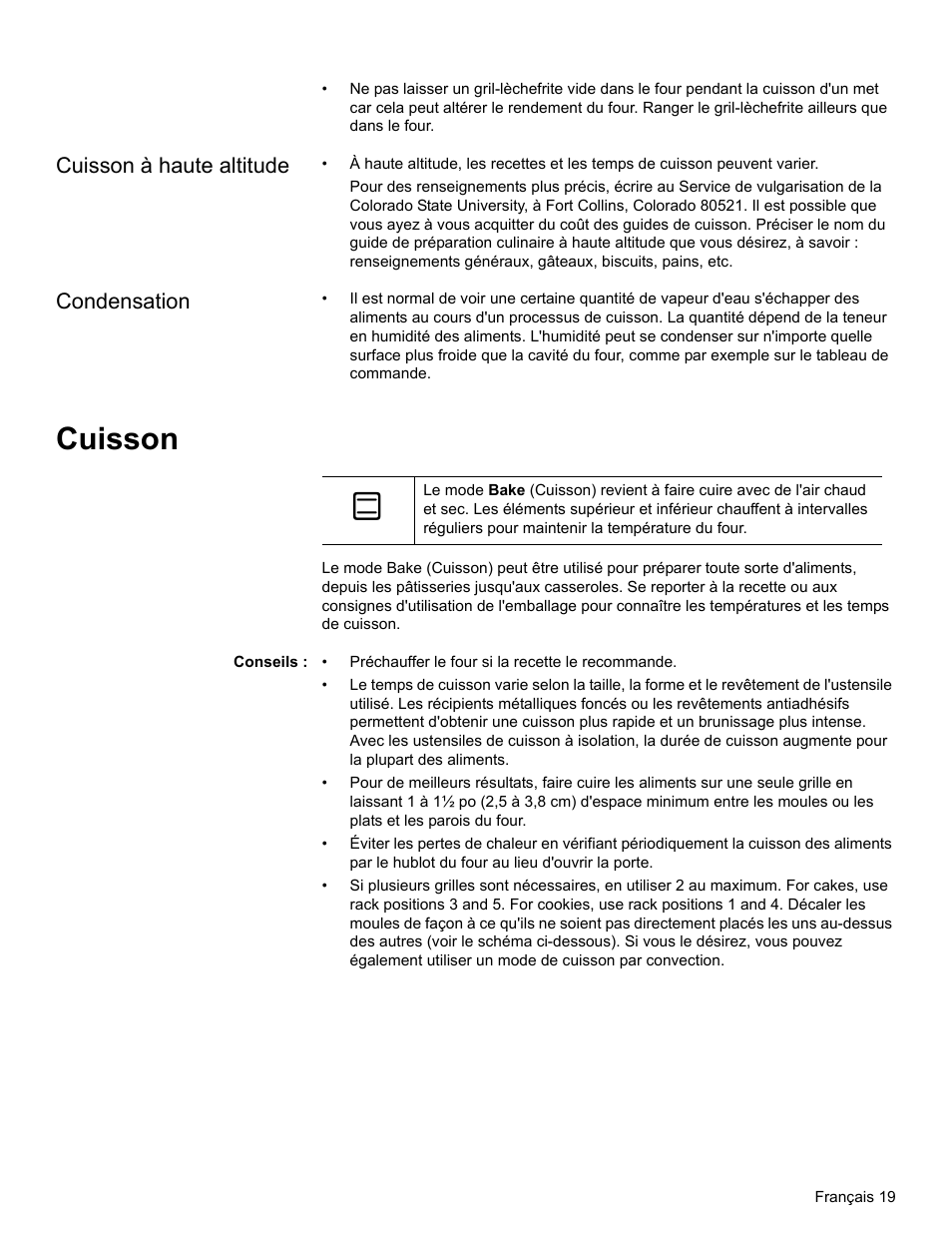 Cuisson à haute altitude, Condensation, Cuisson | Conseils | Bosch HBL34 User Manual | Page 58 / 120