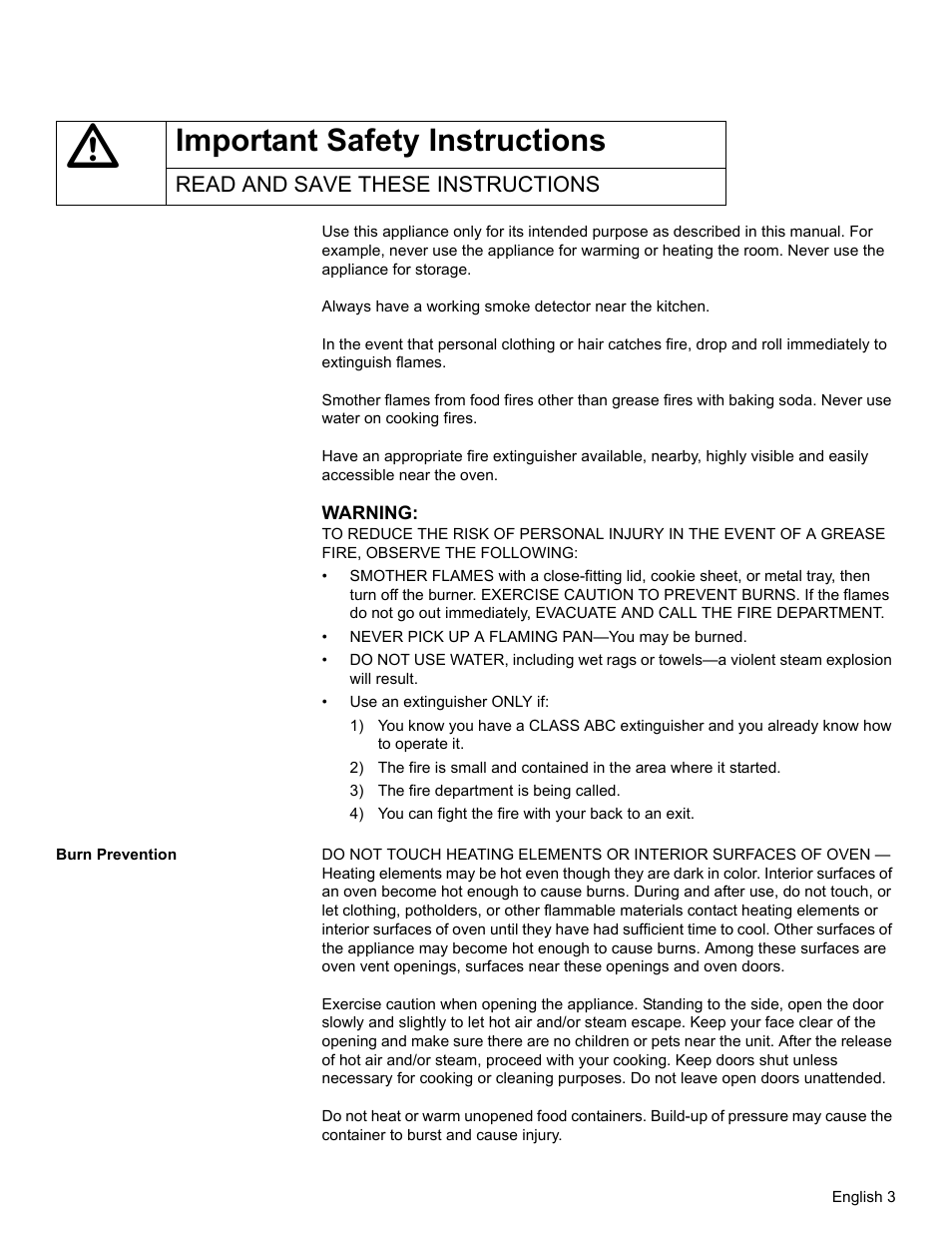 Important safety instructions, Read and save these instructions, 3) the fire department is being called | Burn prevention | Bosch HBL34 User Manual | Page 6 / 120