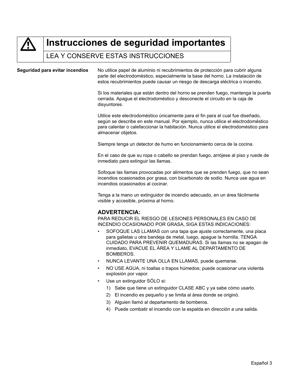 Instrucciones de seguridad importantes, Lea y conserve estas instrucciones, Seguridad para evitar incendios | 3) alguien llamó al departamento de bomberos | Bosch HBL34 User Manual | Page 82 / 120