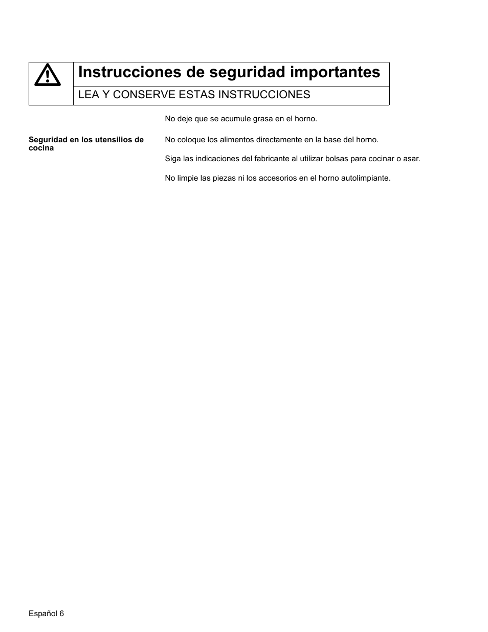 Instrucciones de seguridad importantes, Lea y conserve estas instrucciones, Seguridad en los utensilios de cocina | Bosch HBL34 User Manual | Page 85 / 120