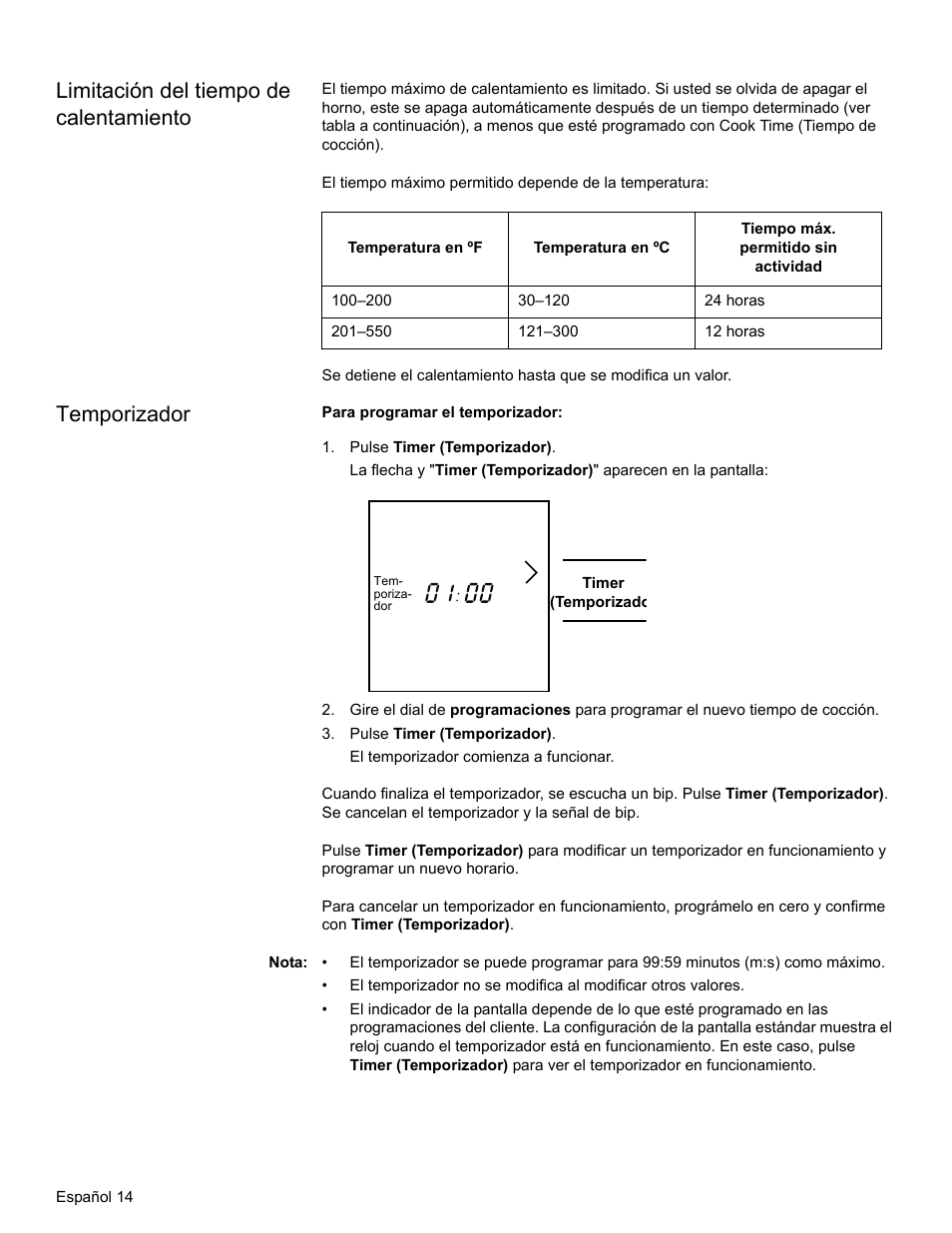 Limitación del tiempo de calentamiento, Temporizador, Pulse timer (temporizador) | Nota | Bosch HBL34 User Manual | Page 93 / 120