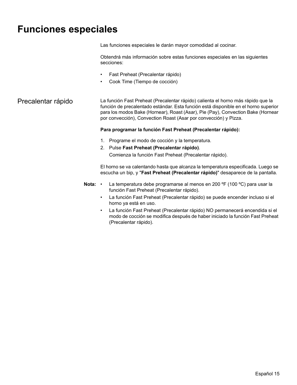 Funciones especiales, Precalentar rápido, Programe el modo de cocción y la temperatura | Pulse fast preheat (precalentar rápido), Nota | Bosch HBL34 User Manual | Page 94 / 120