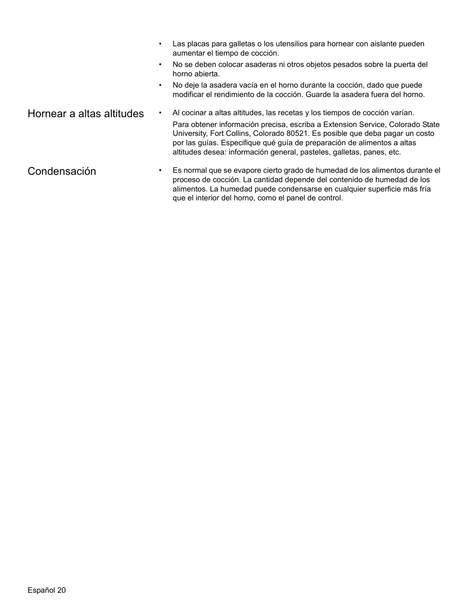 Hornear a altas altitudes, Condensación | Bosch HBL34 User Manual | Page 99 / 120