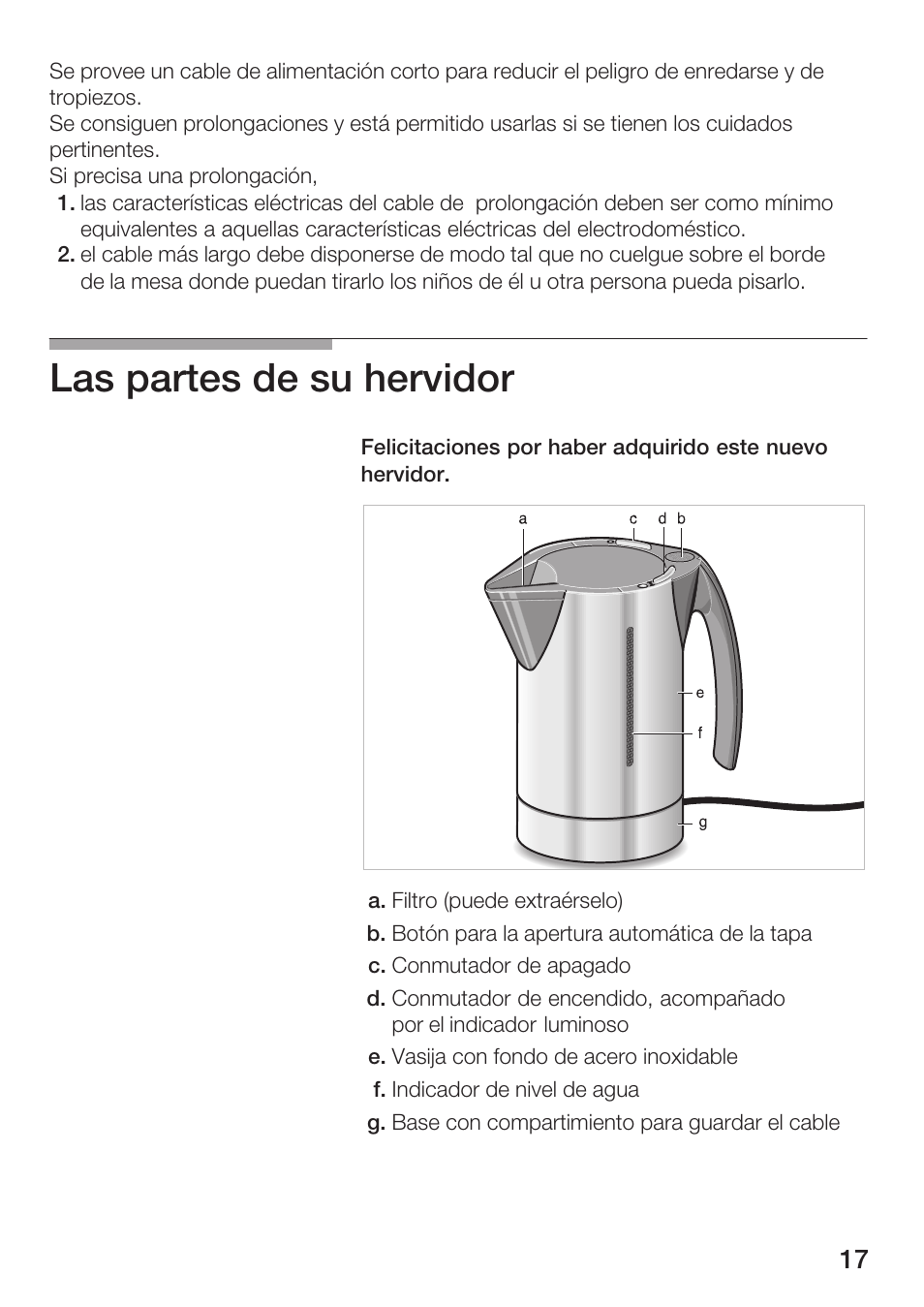 Las partes de su hervidor | Bosch TWK 911 UC User Manual | Page 17 / 24