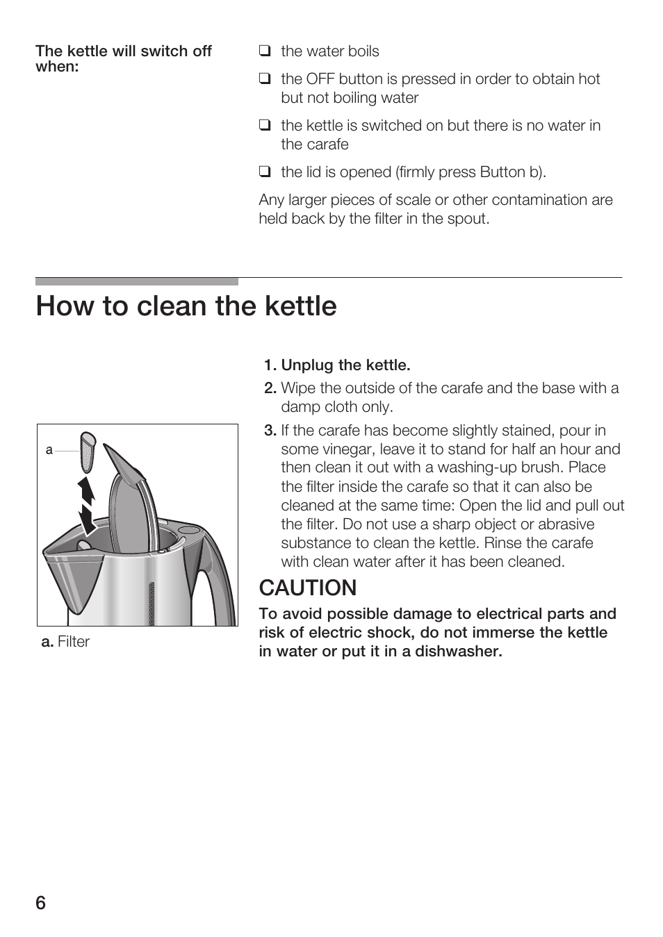 How to clean the kettle, Caution | Bosch TWK 911 UC User Manual | Page 6 / 24