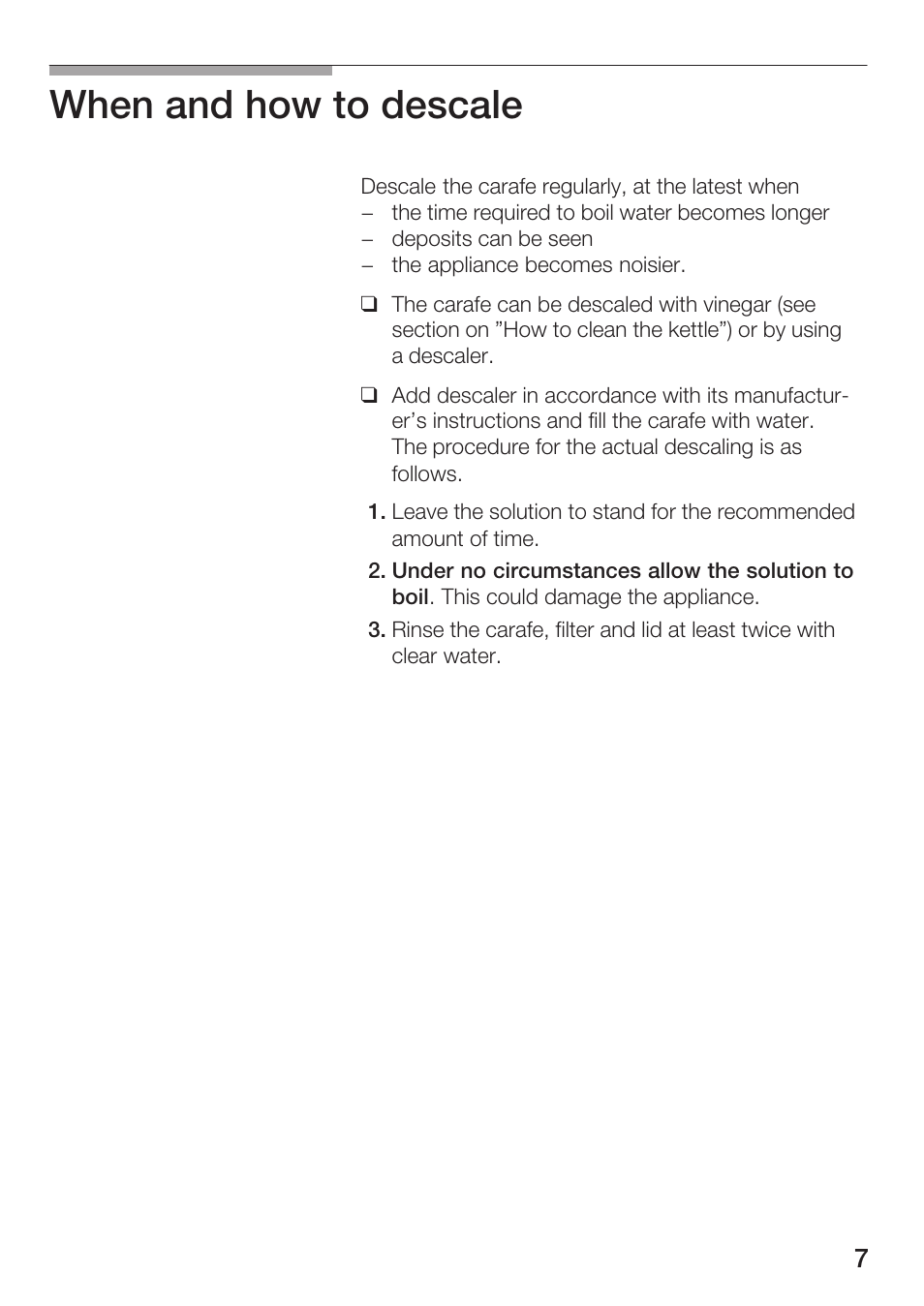 When and how to descale | Bosch TWK 911 UC User Manual | Page 7 / 24