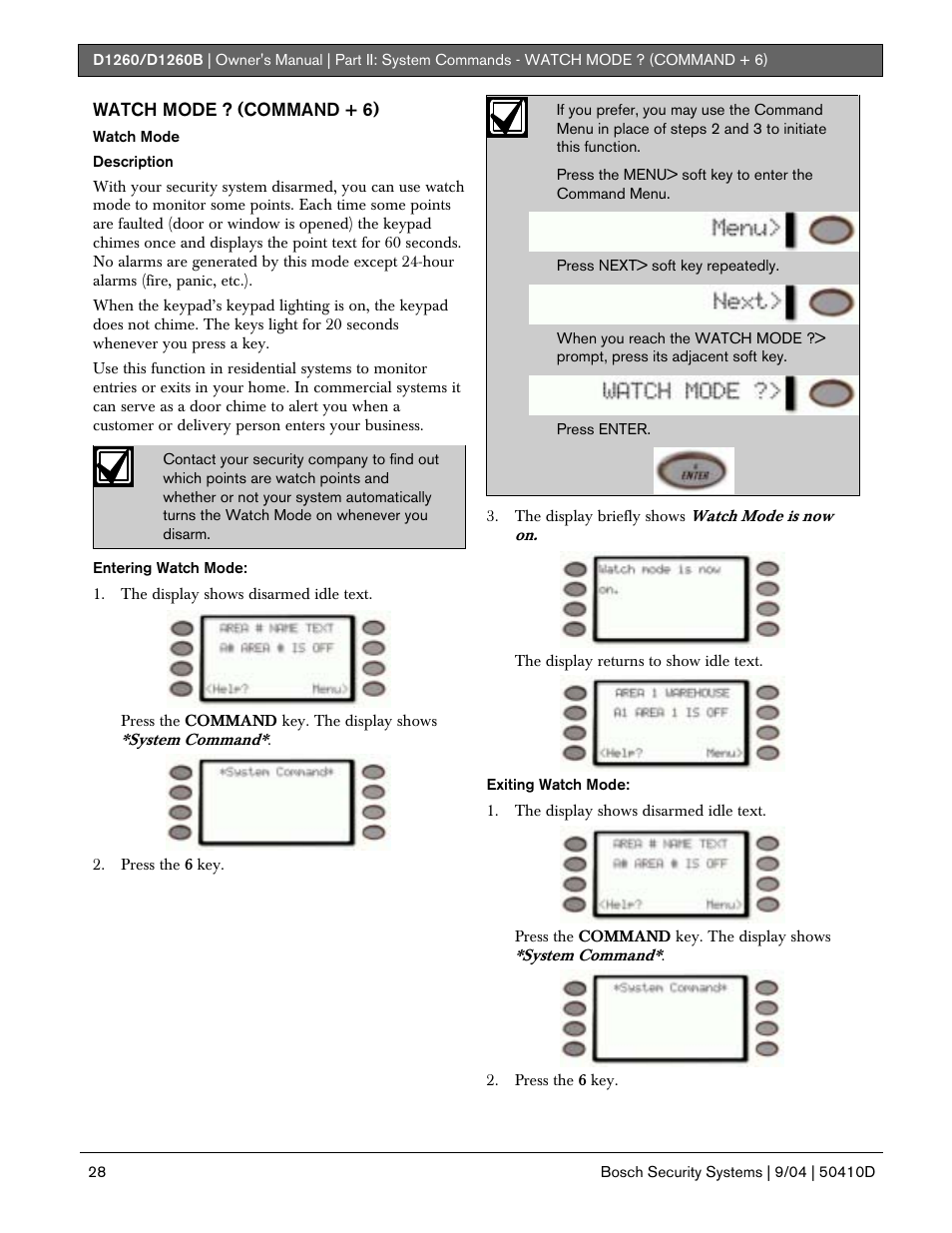 Watch mode ? (command + 6) | Bosch D1260 User Manual | Page 28 / 100