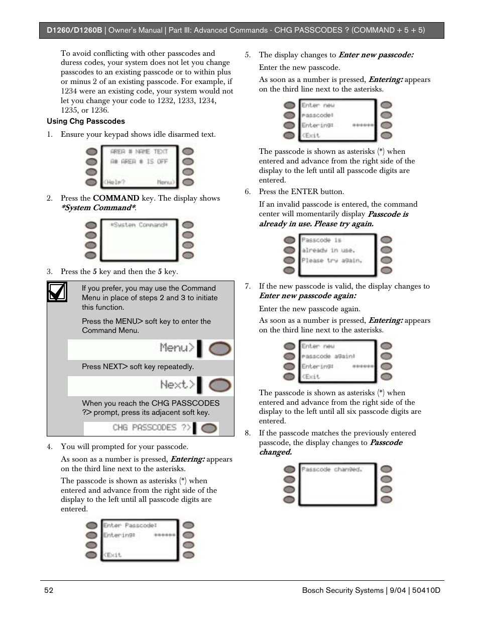 Bosch D1260 User Manual | Page 52 / 100