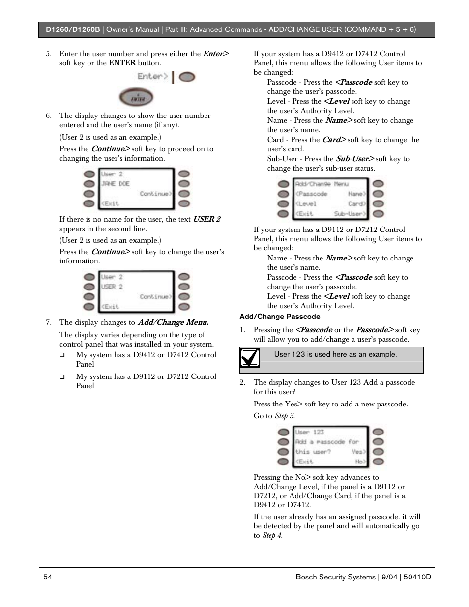 Bosch D1260 User Manual | Page 54 / 100