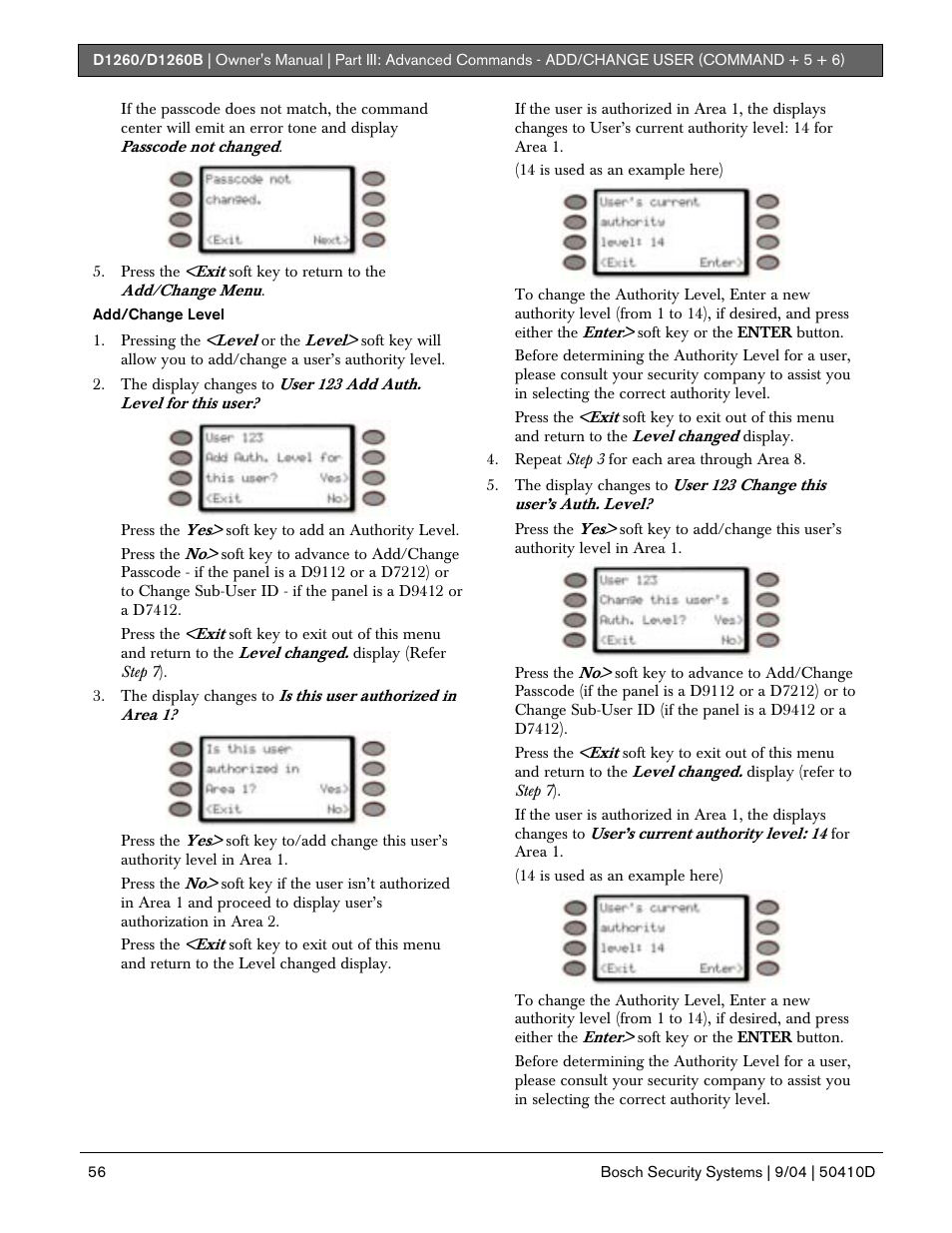 Bosch D1260 User Manual | Page 56 / 100